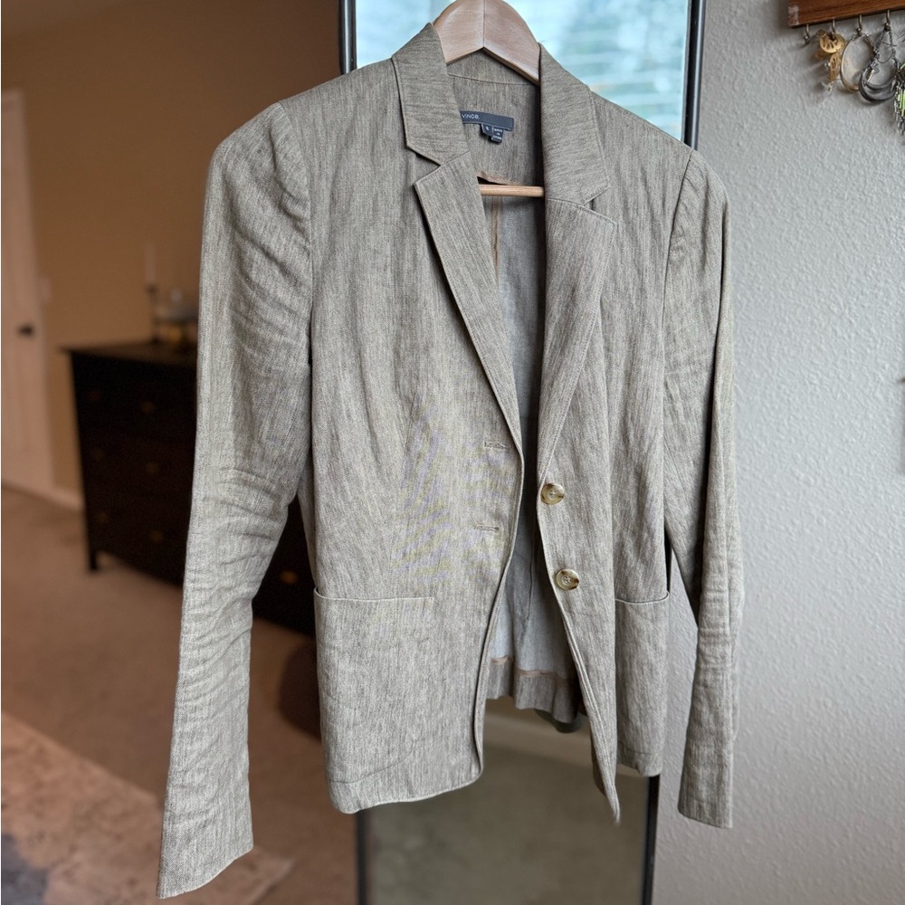 Vince. Women’s Linen Blend Khaki 2-Button Blazer Size 6